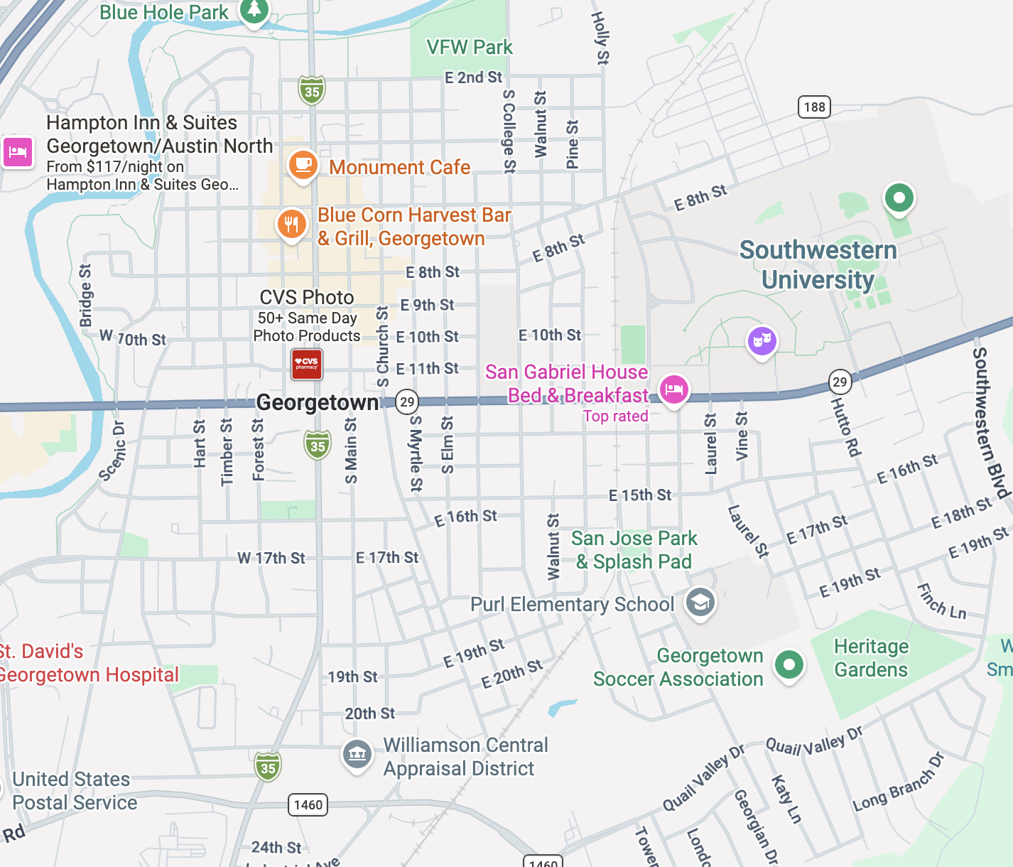 Map showing the Old Town Georgetown pet-sitting service area