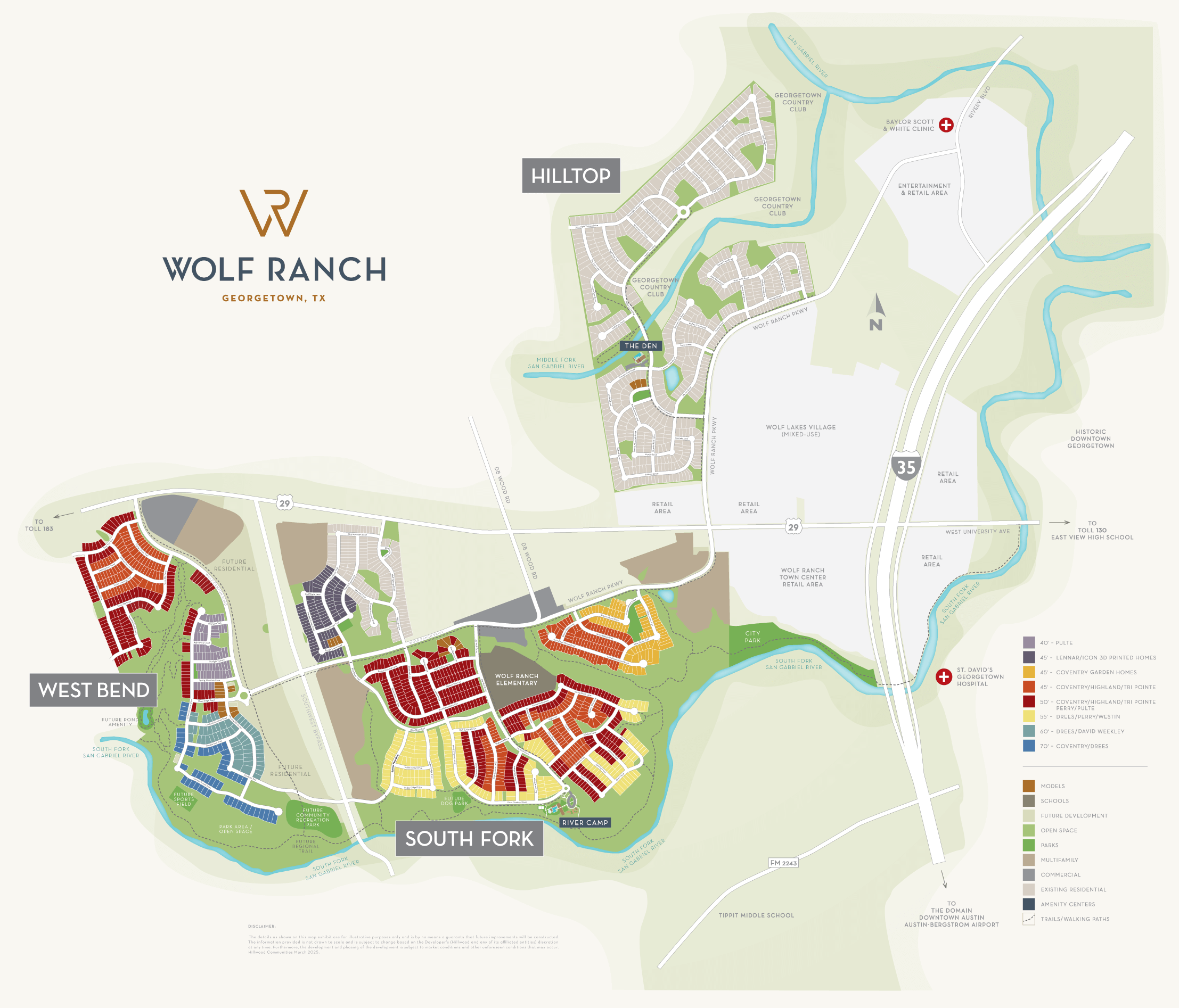 Wolf Ranch residential community service-area map in Georgetown, Texas